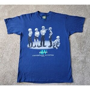 Vintage Alien Wear Shirt Mens Large Blue 1996 Universally‎ Accepted Logotel Tag